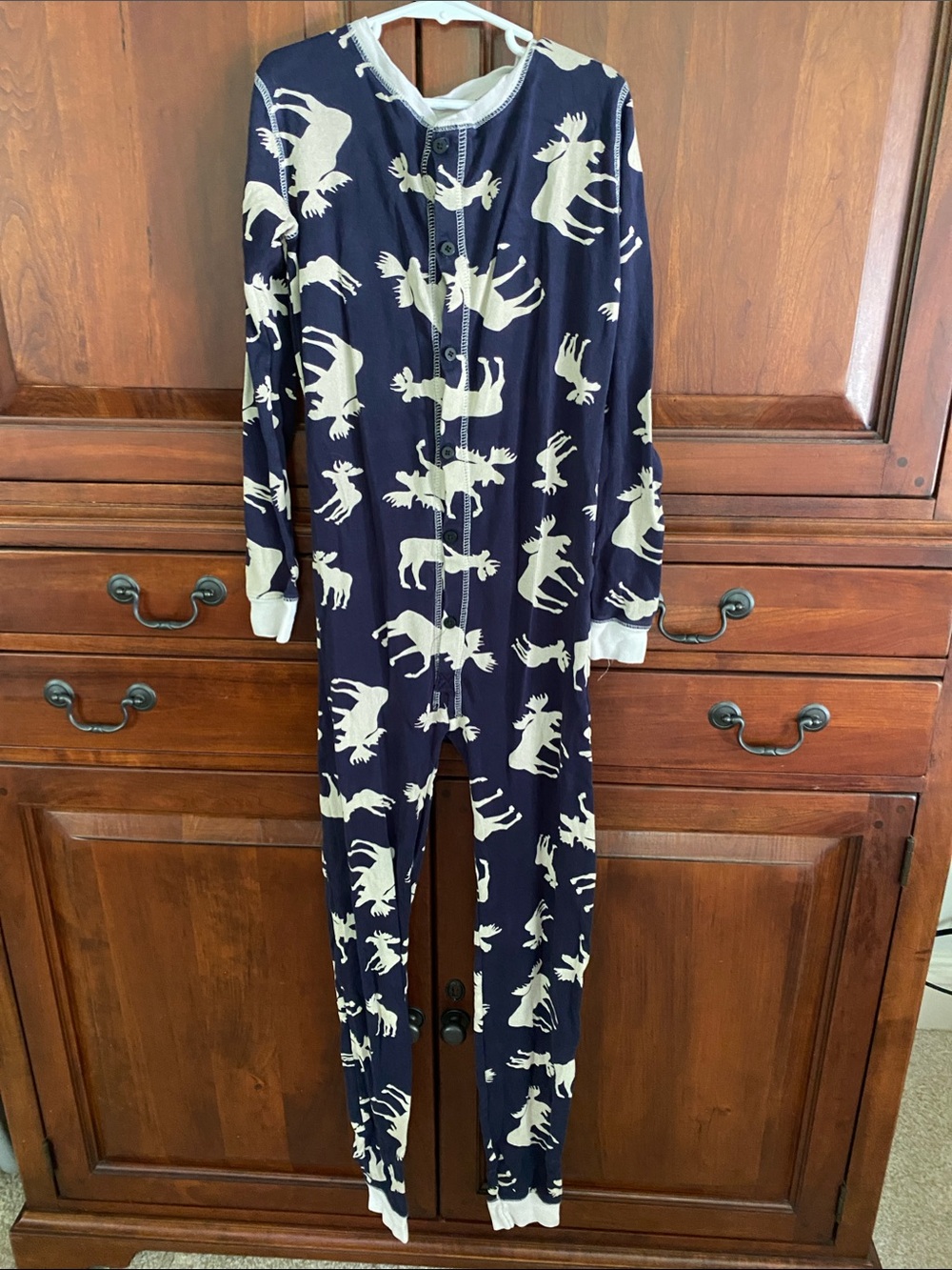 Lazy One Navy and Cream Moose-Print Pajama Onesie